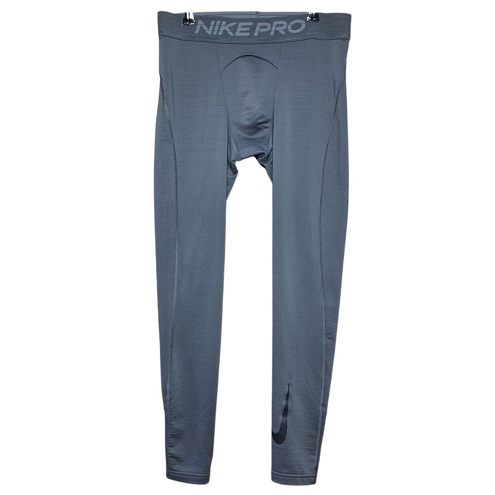 Nike Pro Training Tights Mens Medium Dri-fit 3/4 length green/gray base layer